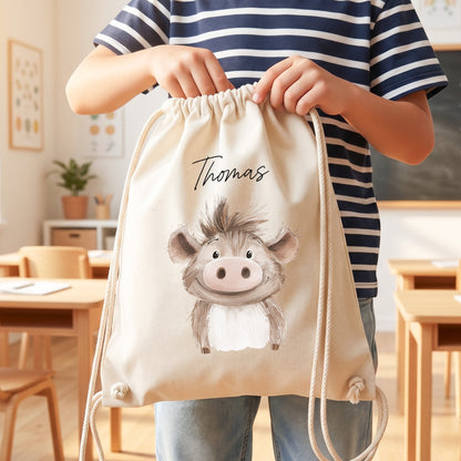 Warzenschwein Turnbeutel für Kinder personalisierter Sportbeutel für den Kindergarten Stoffbeutel mit Kordelzug