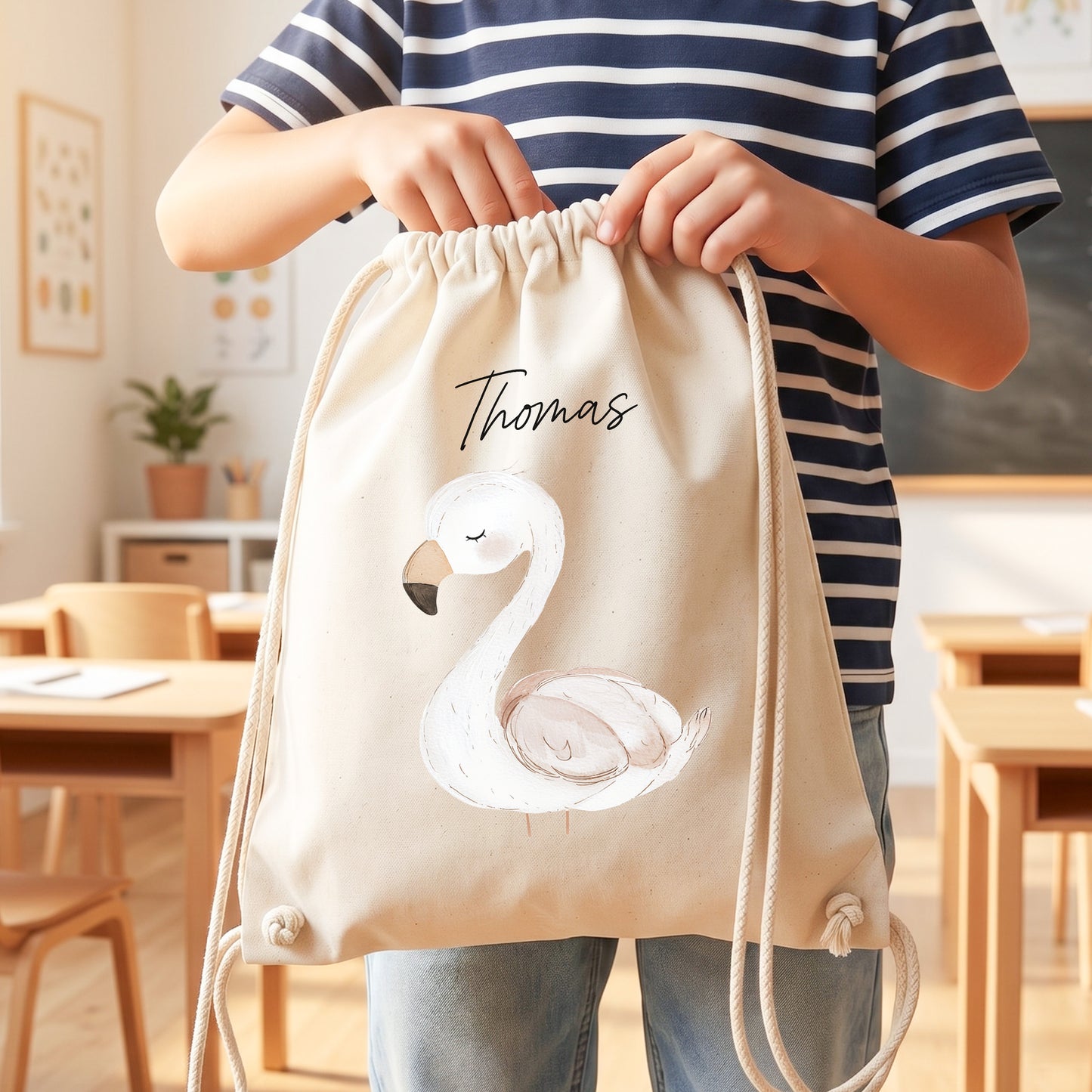 Flamingo Turnbeutel für Kinder personalisierter Sportbeutel für den Kindergarten Stoffbeutel mit Kordelzug