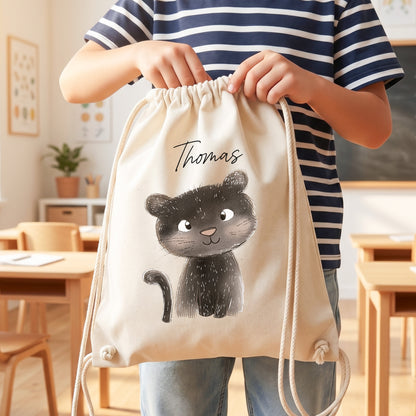 Panter Turnbeutel für Kinder personalisierter Sportbeutel für den Kindergarten Stoffbeutel mit Kordelzug
