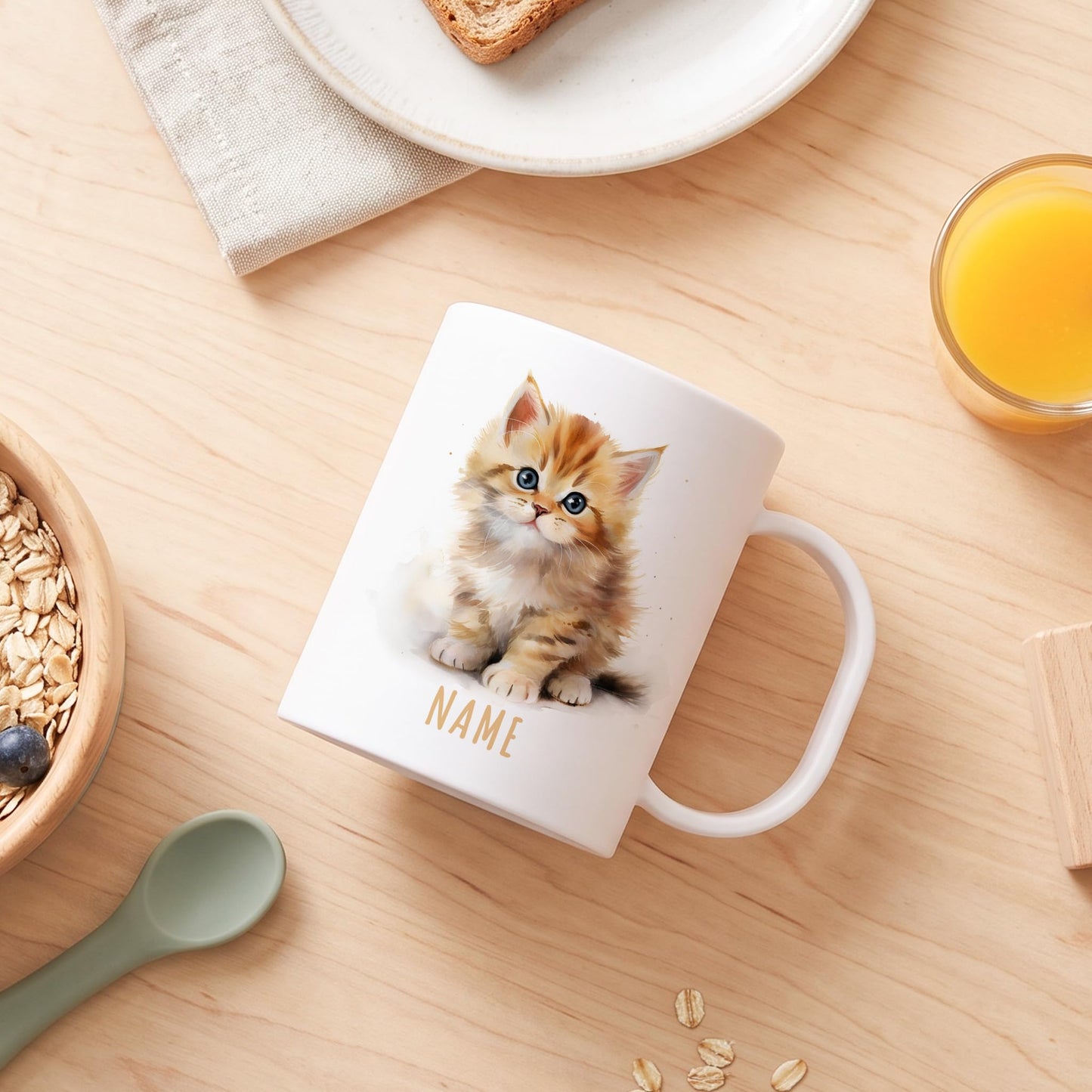 Bruchsichere Kindertasse leichte Kunststoff Tasse mit Henkel für Kindergarten, Katze