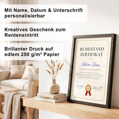 Renteneintritt Geschenk für Frauen & Männer personalisierte Rentenurkunde zum Ruhestand