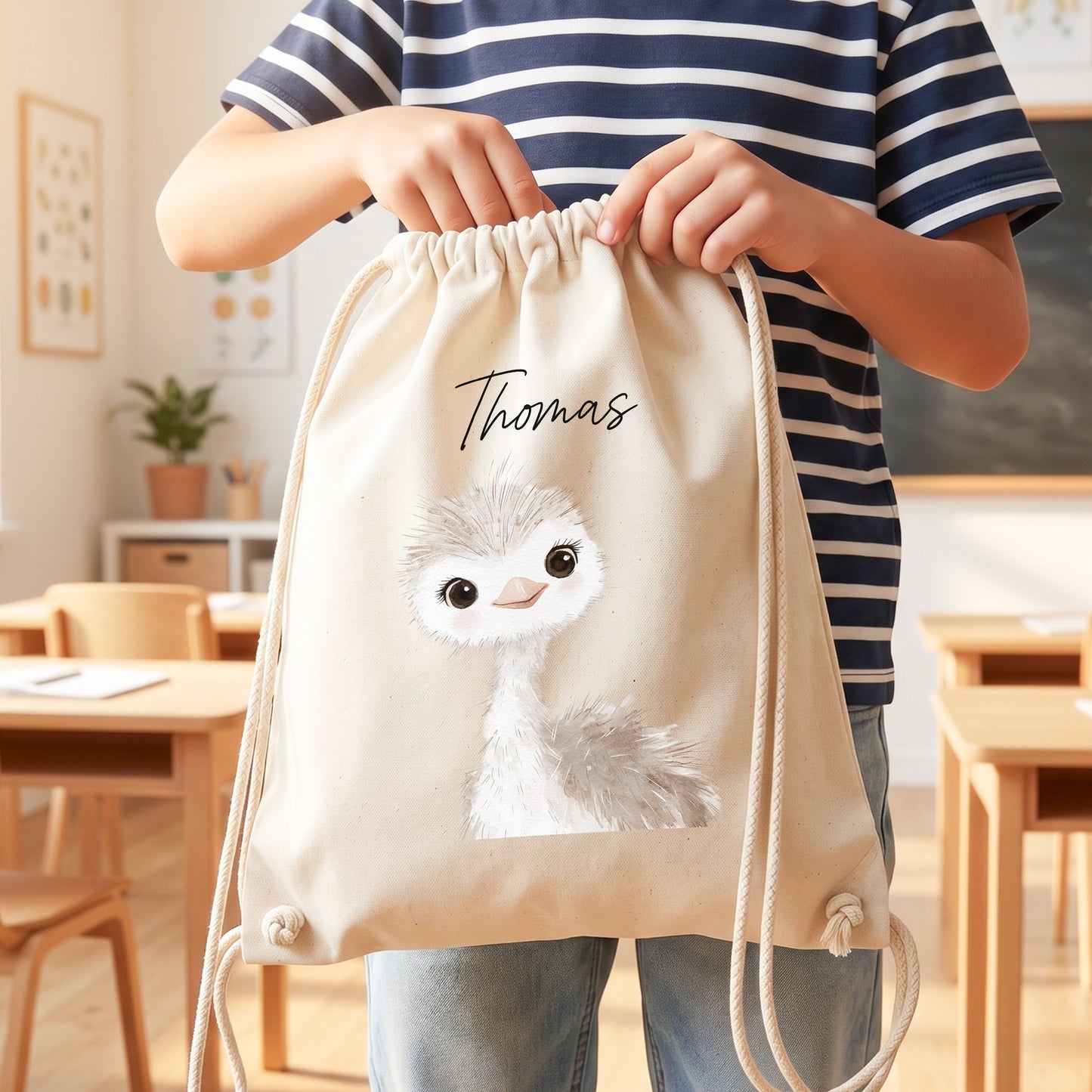 Strauß Turnbeutel für Kinder personalisierter Sportbeutel für den Kindergarten Stoffbeutel mit Kordelzug