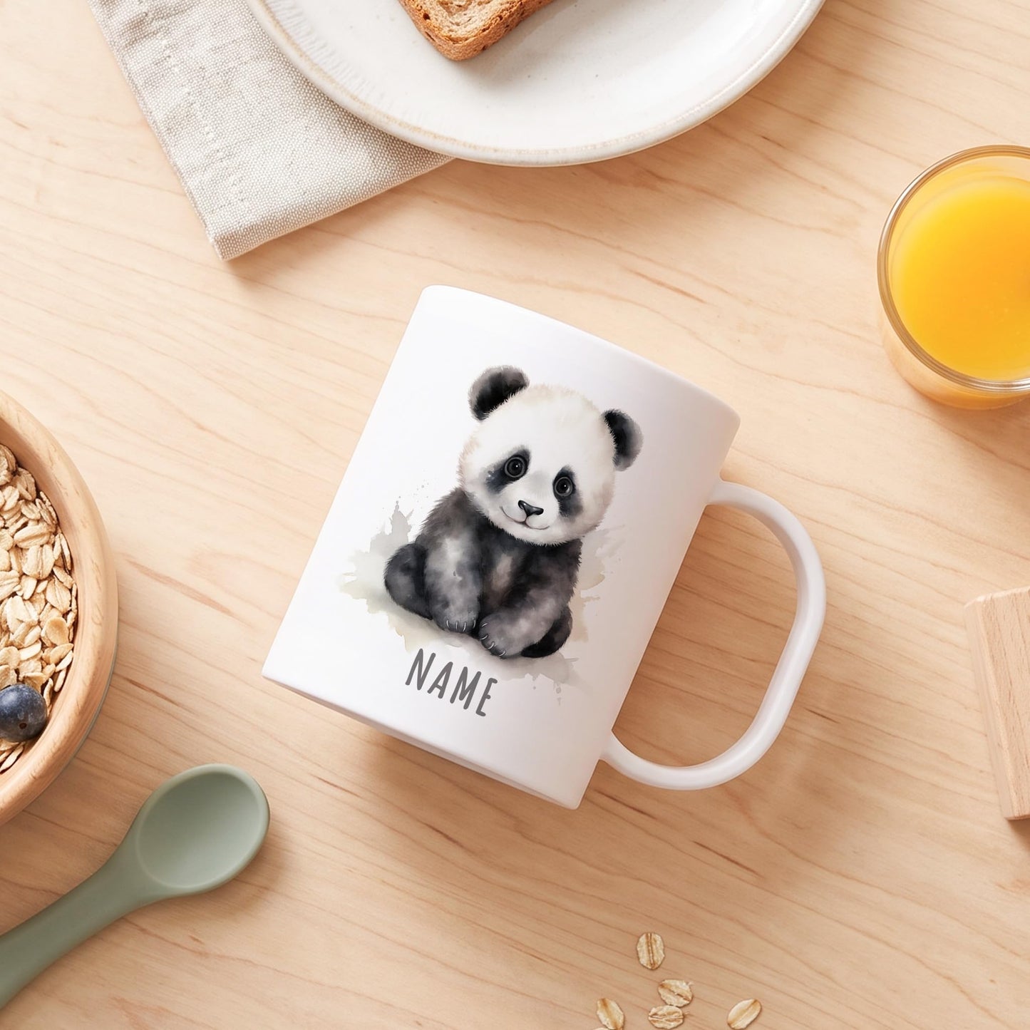 Bruchsichere Kindertasse leichte Kunststoff Tasse mit Henkel für Kindergarten, Panda