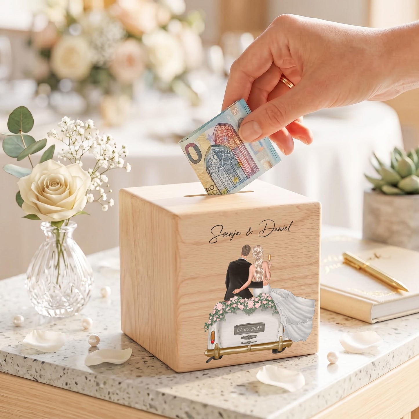 Geldgeschenk zur Hochzeit personalisierte Holz Spardose Hochzeitsgeschenk für Brautpaar als Geld Geschenk