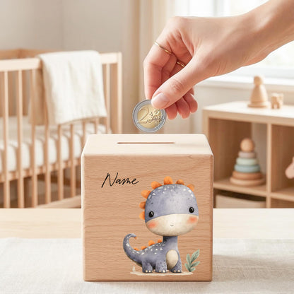 Spardose Dino für Jungen personalisierte Sparbox aus Holz Sparschwein für Kinder V7