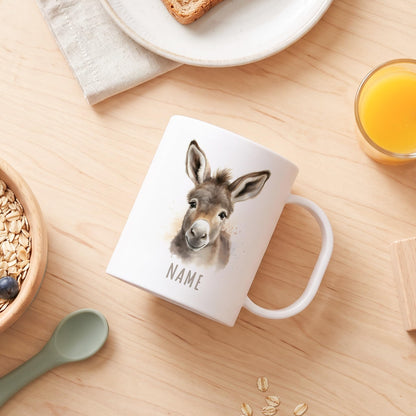 Bruchsichere Kindertasse leichte Kunststoff Tasse mit Henkel für Kindergarten, Esel