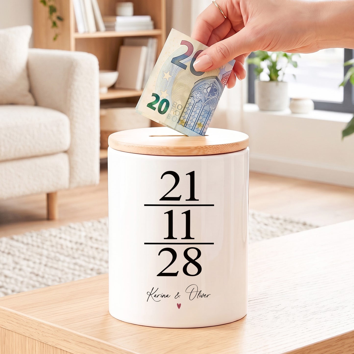 Spardose zur Hochzeit als Geldgeschenk personalisiert mit Namen & Datum