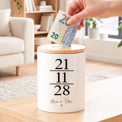 Spardose zur Hochzeit als Geldgeschenk personalisiert mit Namen & Datum