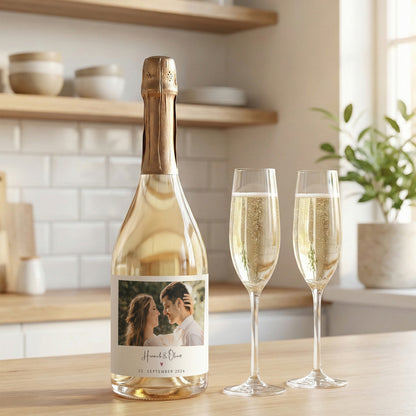 Hochzeitsgeschenke für Brautpaar personalisierte Sektetiketten mit Foto zur Hochzeit Sektetiketten selbstklebend 2 Stück | 9x13 cm