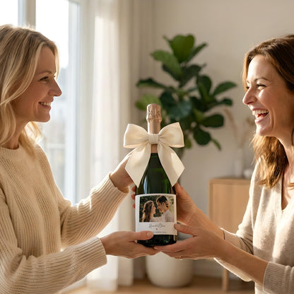 Hochzeitsgeschenke für Brautpaar personalisierte Sektetiketten mit Foto zur Hochzeit Sektetiketten selbstklebend 2 Stück | 9x13 cm