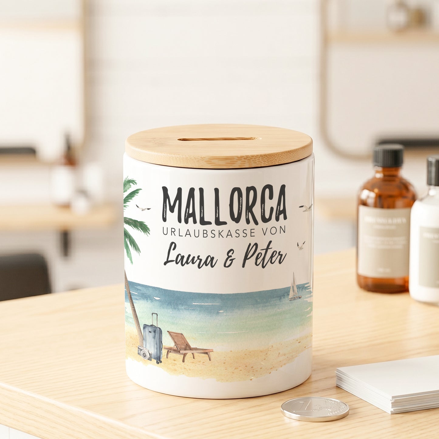 Spardose Urlaubskasse personalisierte Reisekasse Sparschwein Mallorca