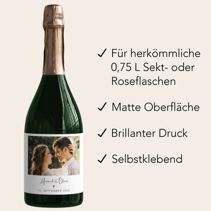 Hochzeitsgeschenke für Brautpaar personalisierte Sektetiketten mit Foto zur Hochzeit Sektetiketten selbstklebend 2 Stück | 9x13 cm