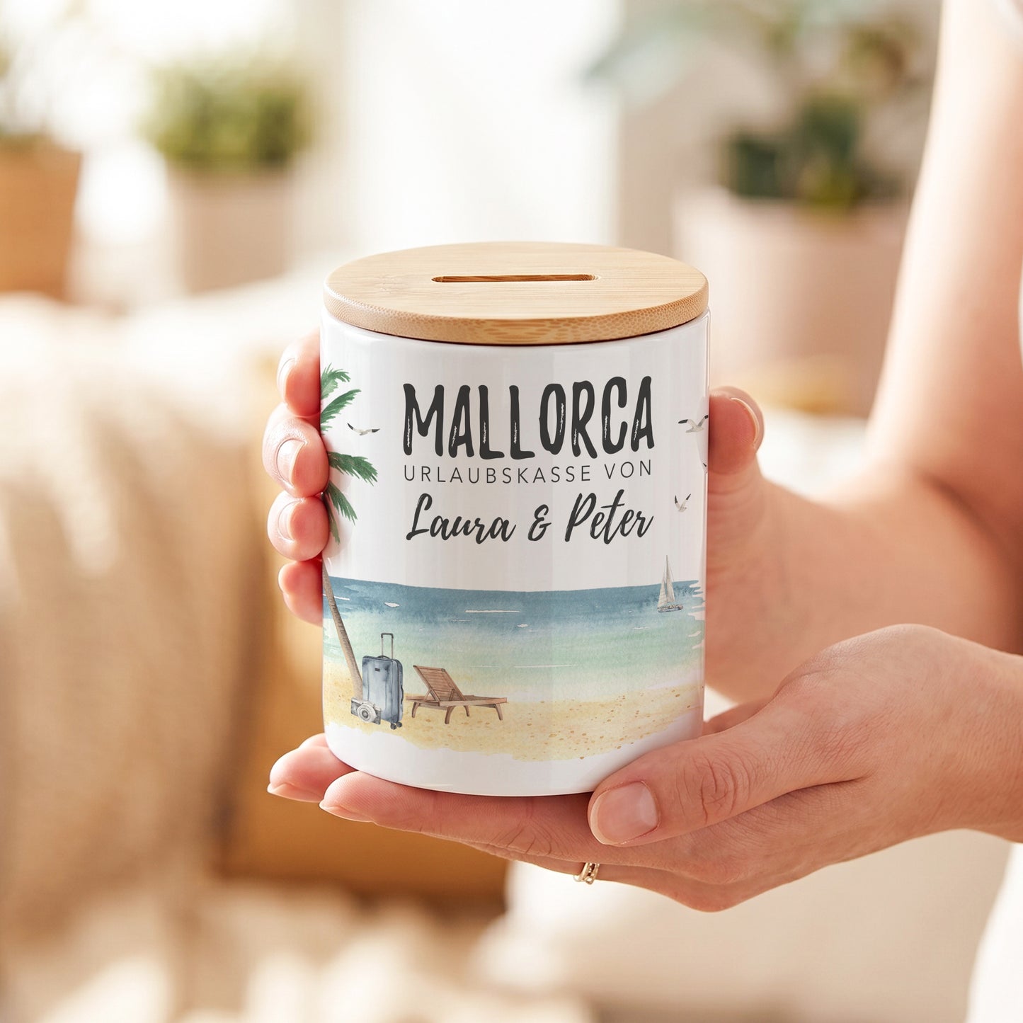 Spardose Urlaubskasse personalisierte Reisekasse Sparschwein Mallorca