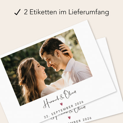 Hochzeitsgeschenke für Brautpaar personalisierte Sektetiketten mit Foto zur Hochzeit Sektetiketten selbstklebend 2 Stück | 9x13 cm