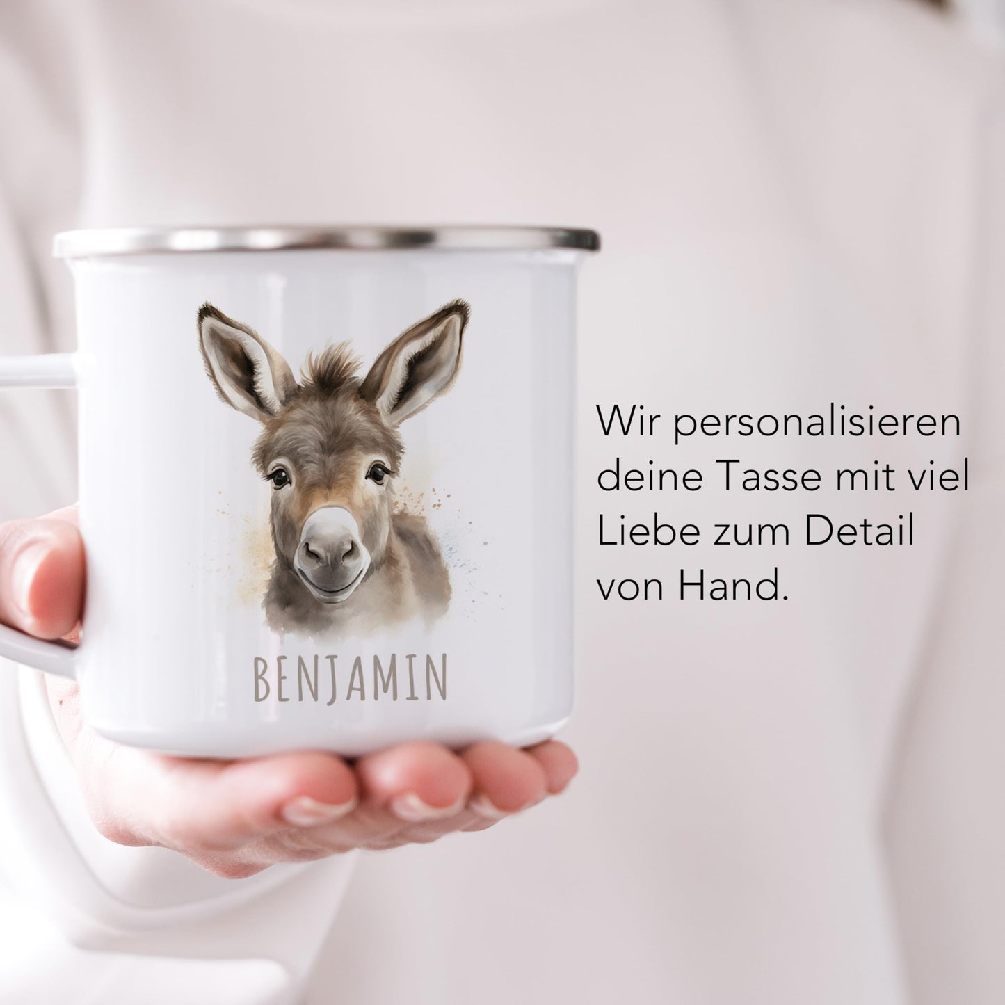 Emaille Tasse Tiere personalisiert