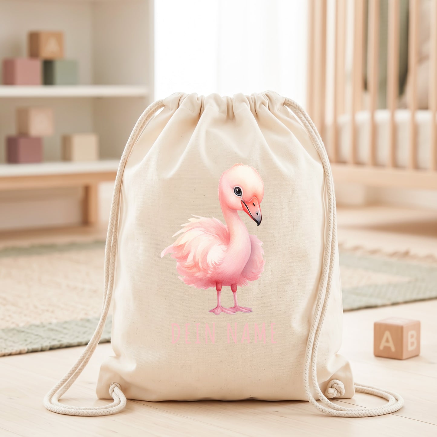 Flamingo Turnbeutel Kinder personalisierter Sportbeutel für den Kindergarten Stoffbeutel mit Kordelzug
