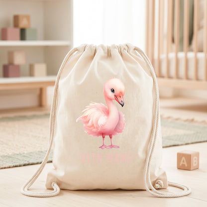 Flamingo Turnbeutel Kinder personalisierter Sportbeutel für den Kindergarten Stoffbeutel mit Kordelzug