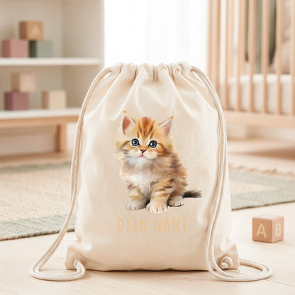 Katze Turnbeutel Kinder personalisierter Sportbeutel für den Kindergarten Stoffbeutel mit Kordelzug
