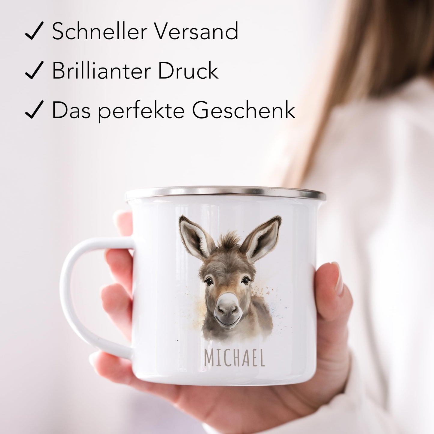 Emaille Tasse Tiere personalisiert