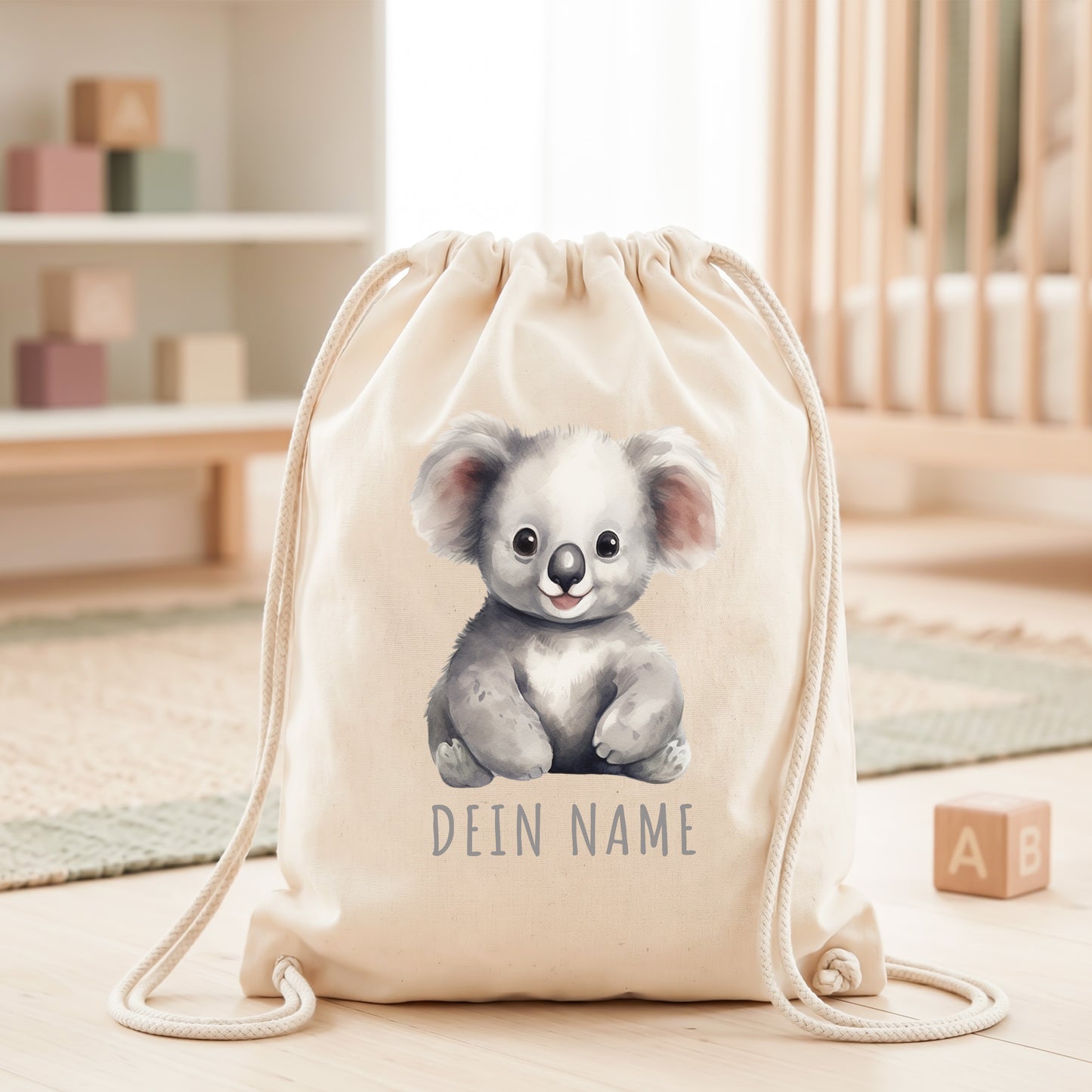 Koala Turnbeutel Kinder personalisierter Sportbeutel für den Kindergarten Stoffbeutel mit Kordelzug