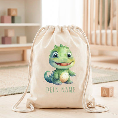 Dino Turnbeutel Kinder personalisierter Sportbeutel für den Kindergarten Stoffbeutel mit Kordelzug