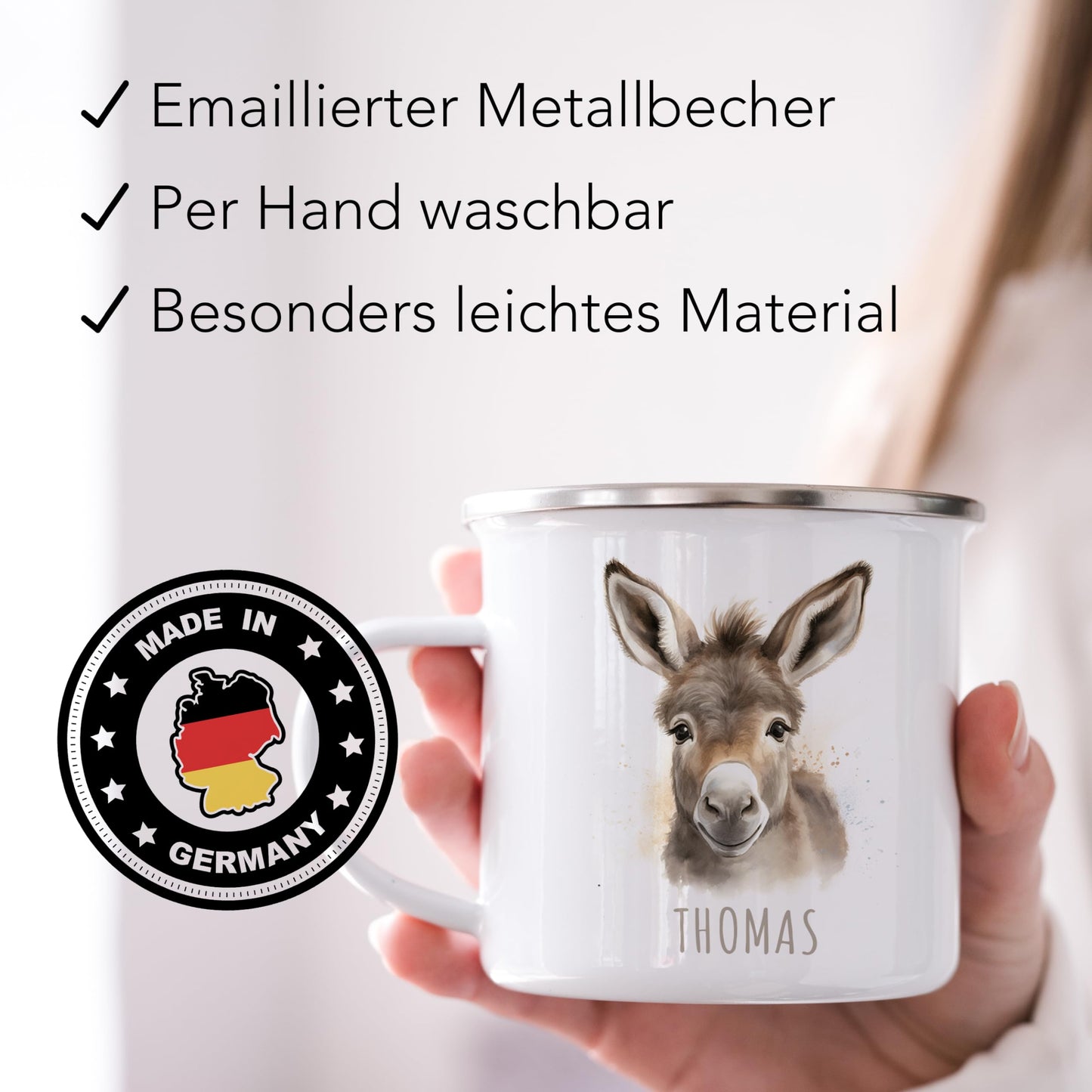 Emaille Tasse Tiere personalisiert