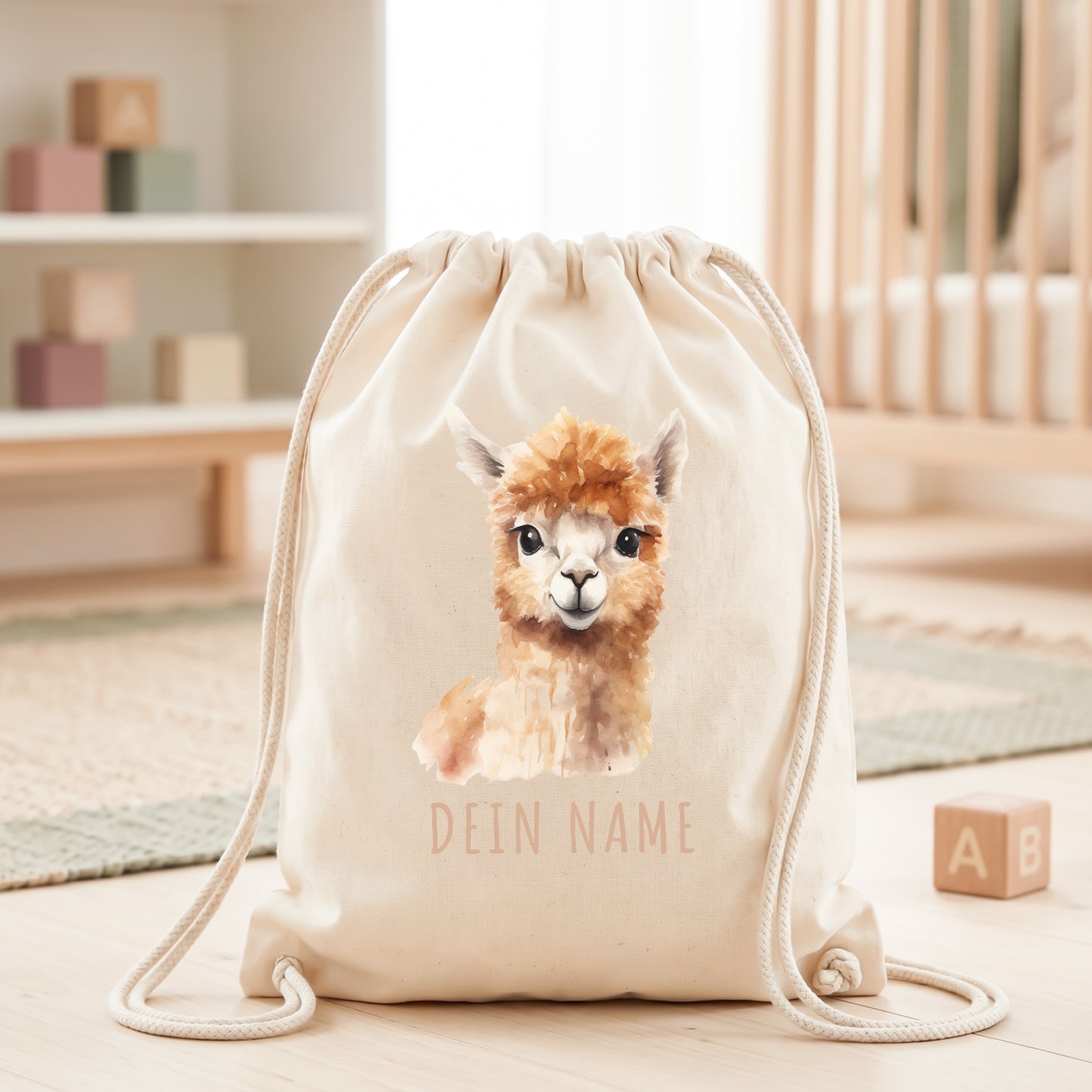 Lama Turnbeutel Kinder personalisierter Sportbeutel für den Kindergarten Stoffbeutel mit Kordelzug