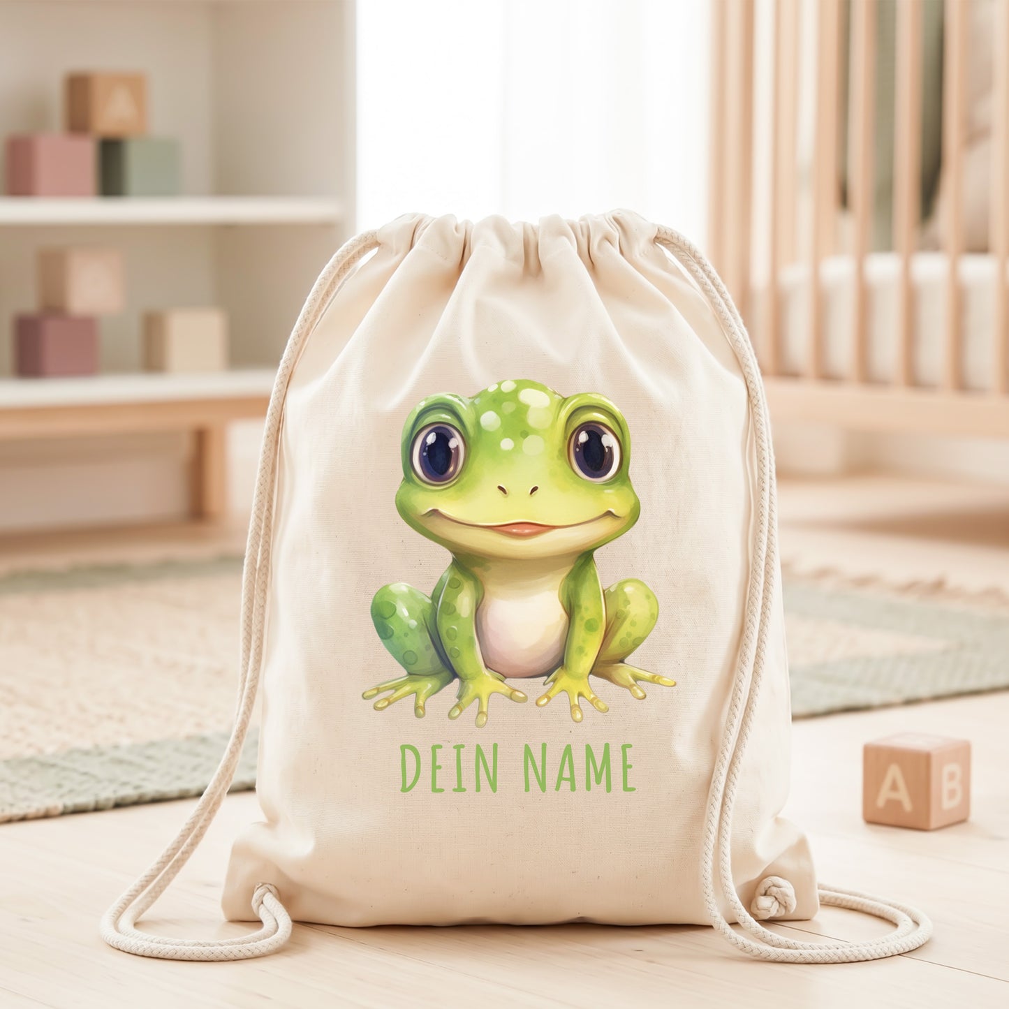 Frosch Turnbeutel Kinder personalisierter Sportbeutel für den Kindergarten Stoffbeutel mit Kordelzug