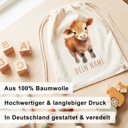 Kuh Turnbeutel Kinder personalisierter Sportbeutel für den Kindergarten Stoffbeutel mit Kordelzug
