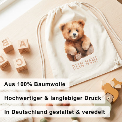 Bär Turnbeutel Kinder personalisierter Sportbeutel für den Kindergarten Stoffbeutel mit Kordelzug