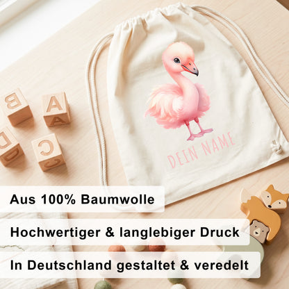 Flamingo Turnbeutel Kinder personalisierter Sportbeutel für den Kindergarten Stoffbeutel mit Kordelzug