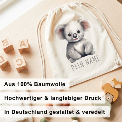Koala Turnbeutel Kinder personalisierter Sportbeutel für den Kindergarten Stoffbeutel mit Kordelzug
