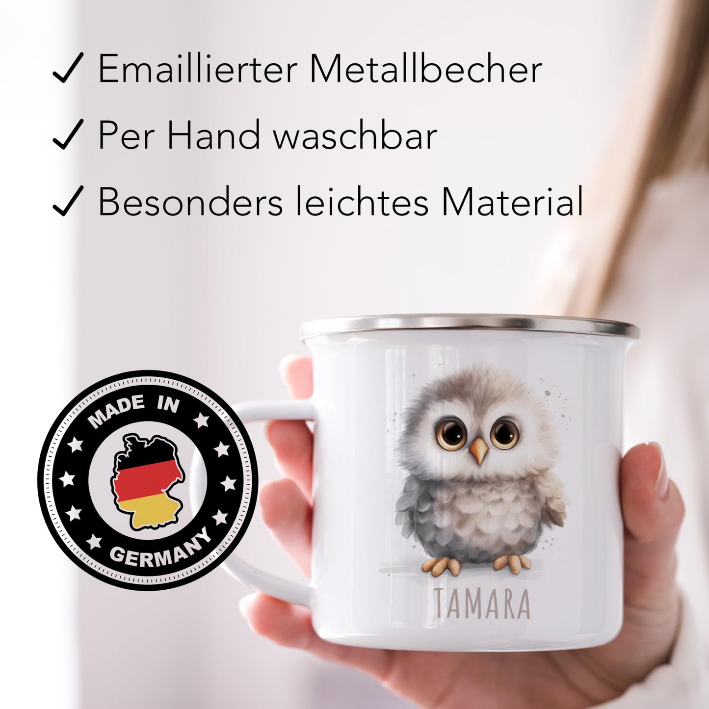 Emaille Tasse Tiere personalisiert