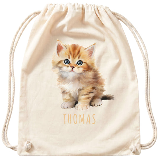 Katze Turnbeutel Kinder personalisierter Sportbeutel für den Kindergarten Stoffbeutel mit Kordelzug