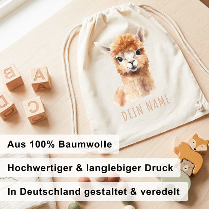Lama Turnbeutel Kinder personalisierter Sportbeutel für den Kindergarten Stoffbeutel mit Kordelzug