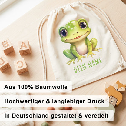 Frosch Turnbeutel Kinder personalisierter Sportbeutel für den Kindergarten Stoffbeutel mit Kordelzug