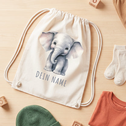 Elefant Turnbeutel Kinder personalisierter Sportbeutel für den Kindergarten Stoffbeutel mit Kordelzug