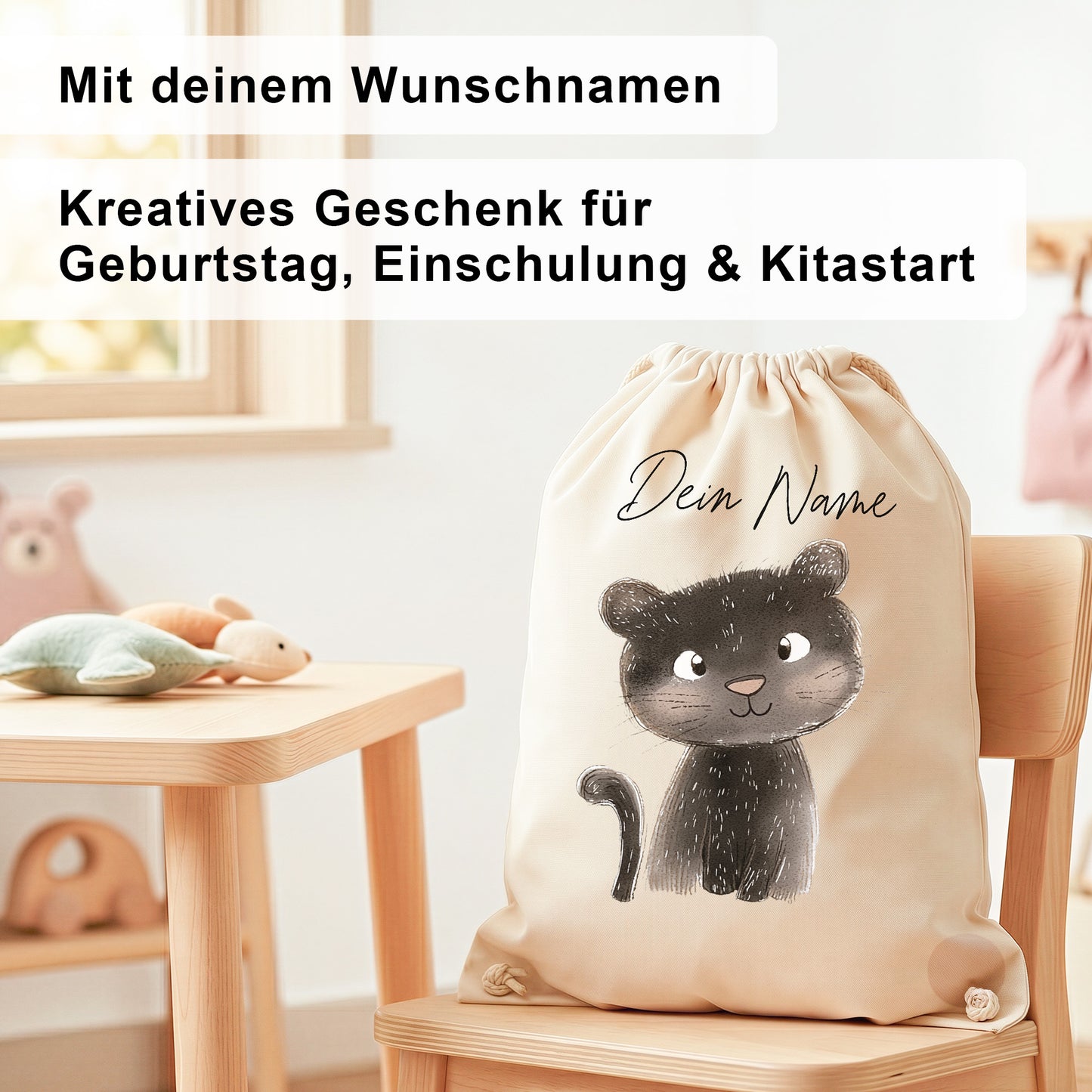 Panter Turnbeutel für Kinder personalisierter Sportbeutel für den Kindergarten Stoffbeutel mit Kordelzug