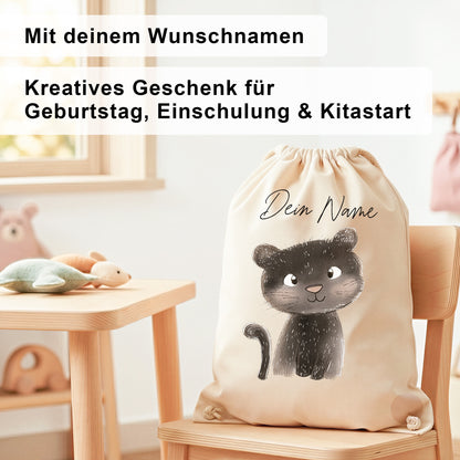 Panter Turnbeutel für Kinder personalisierter Sportbeutel für den Kindergarten Stoffbeutel mit Kordelzug