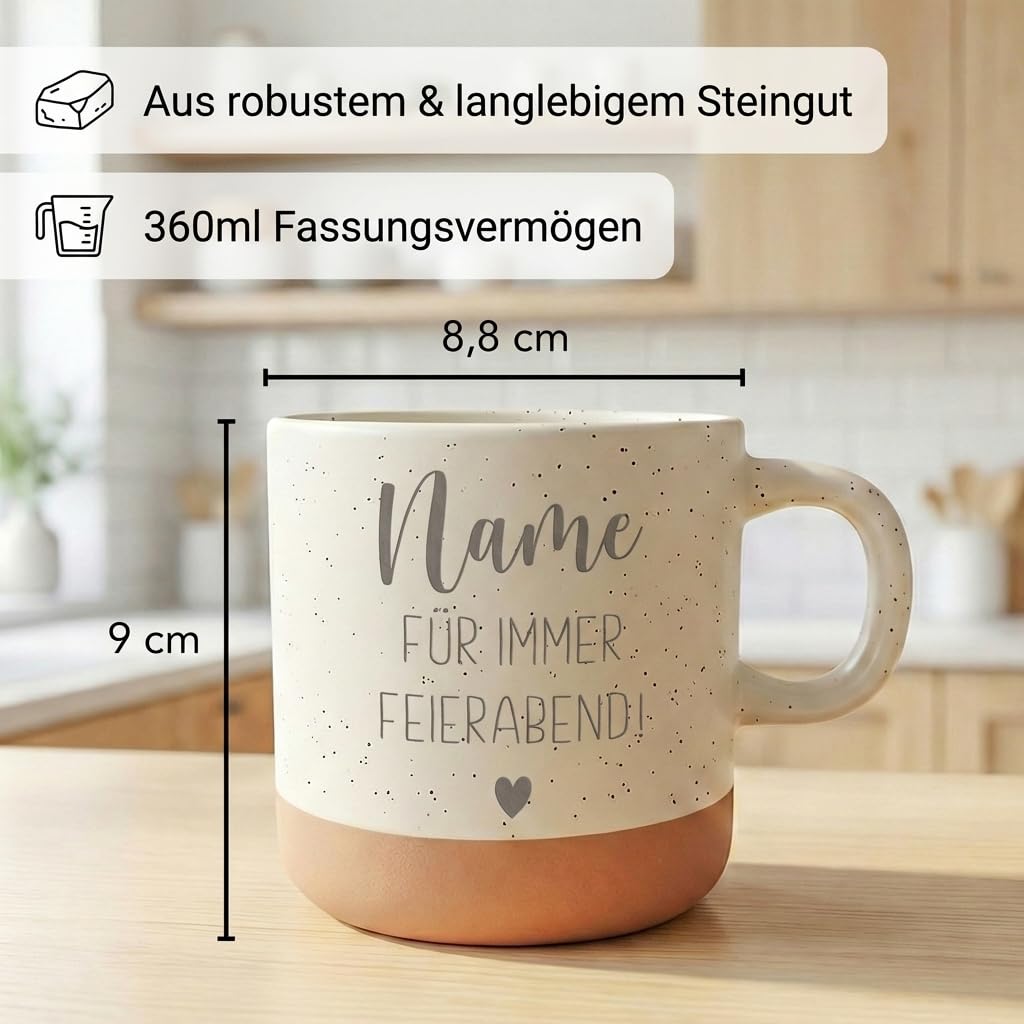 Renteneintritt Geschenk für Frau Steingut Tasse personalisiert mit Gravur Abschiedsgeschenk Kollegin Rente Abschied Rentnerin