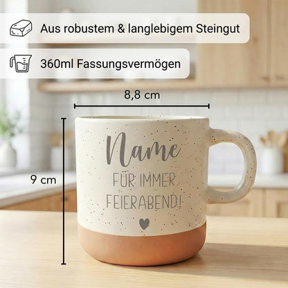 Renteneintritt Geschenk für Frau Steingut Tasse personalisiert mit Gravur Abschiedsgeschenk Kollegin Rente Abschied Rentnerin