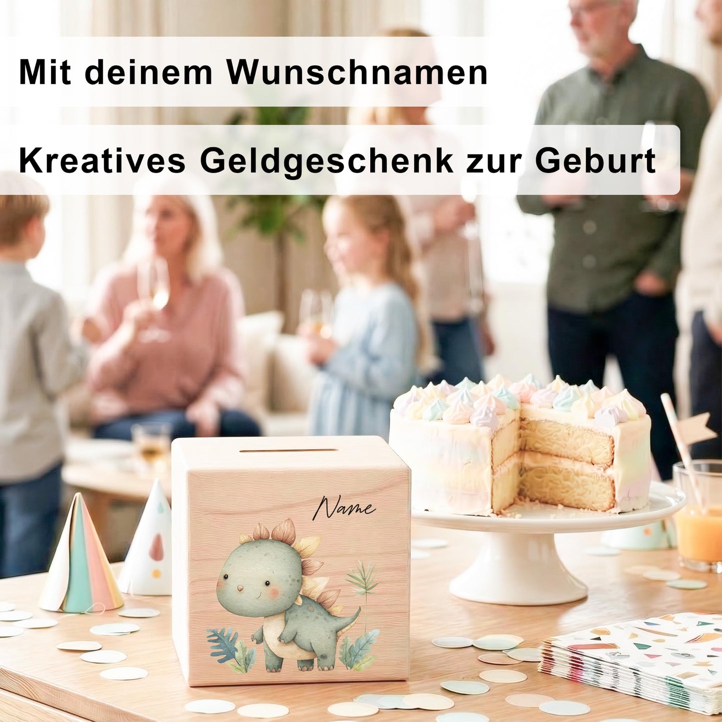 Spardose Dino für Jungen personalisierte Sparbox aus Holz Sparschwein für Kinder V4
