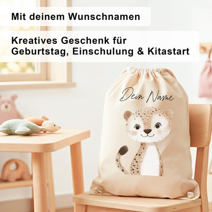 Leopard Turnbeutel für Kinder personalisierter Sportbeutel für den Kindergarten Stoffbeutel mit Kordelzug