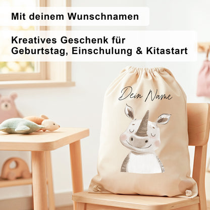 Nashorn Turnbeutel für Kinder personalisierter Sportbeutel für den Kindergarten Stoffbeutel mit Kordelzug