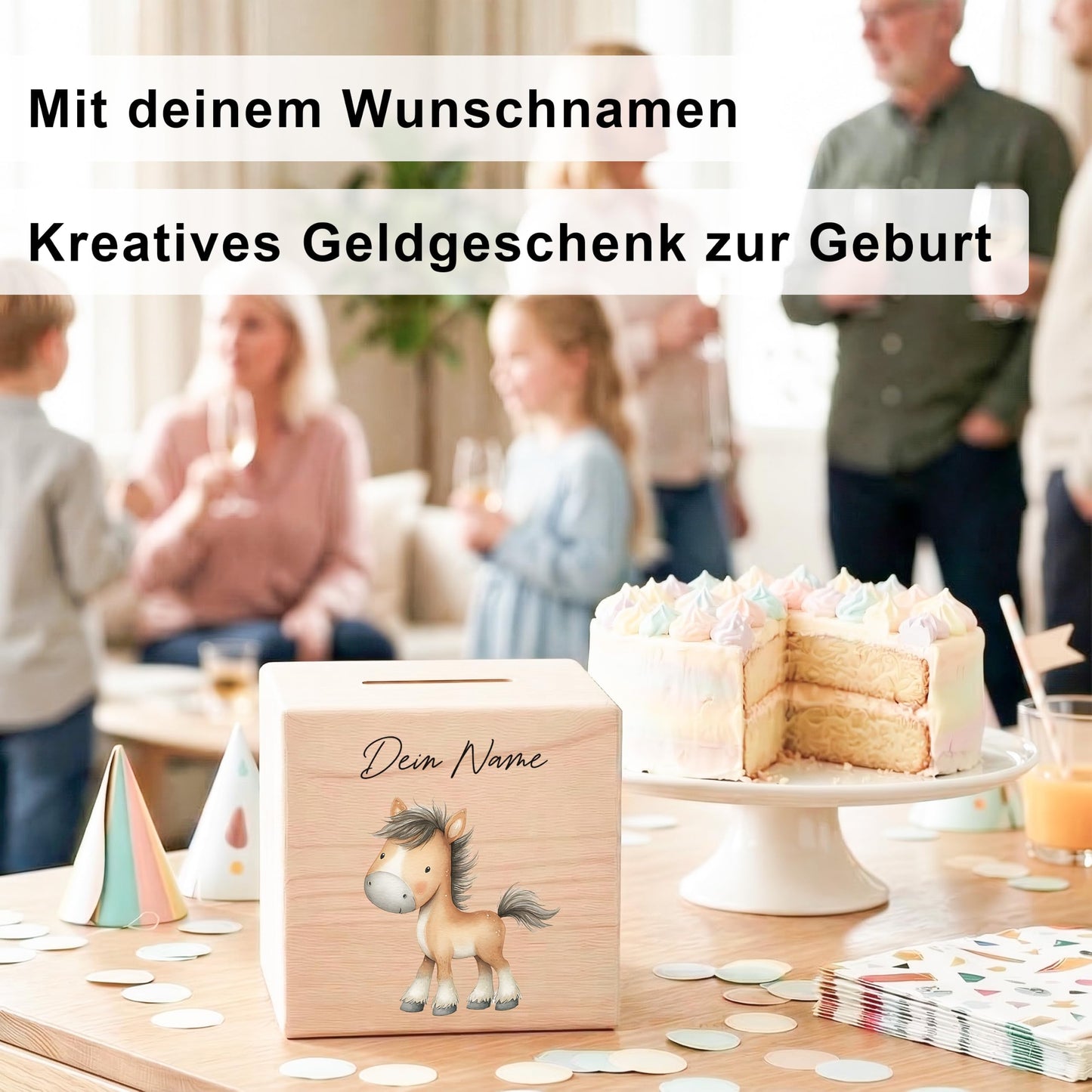 Pferd Spardose für Kinder aus Holz personalisierte Sparbox Holzspardose mit Schlüssel als Geldgeschenk