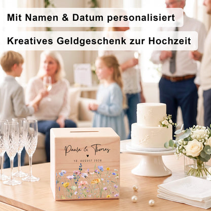 Geldgeschenk zur Hochzeit personalisierte Spardose aus Holz Hochzeitsgeschenk für Brautpaar Geld Geschenk