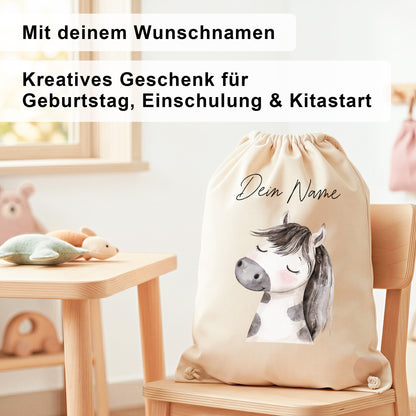Pferd Turnbeutel Kinder personalisierter Sportbeutel für Kindergarten & Kita Stoffbeutel mit Kordelzug
