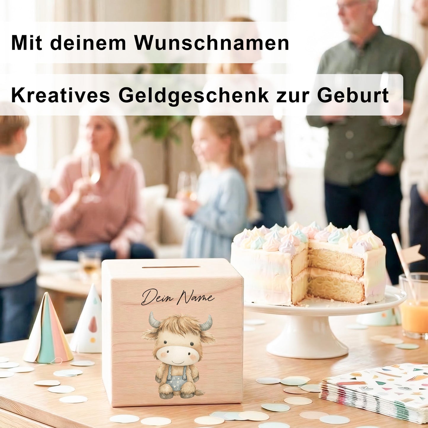 Bulle Spardose für Kinder aus Holz personalisierte Sparbox Holzspardose mit Schlüssel als Geldgeschenk