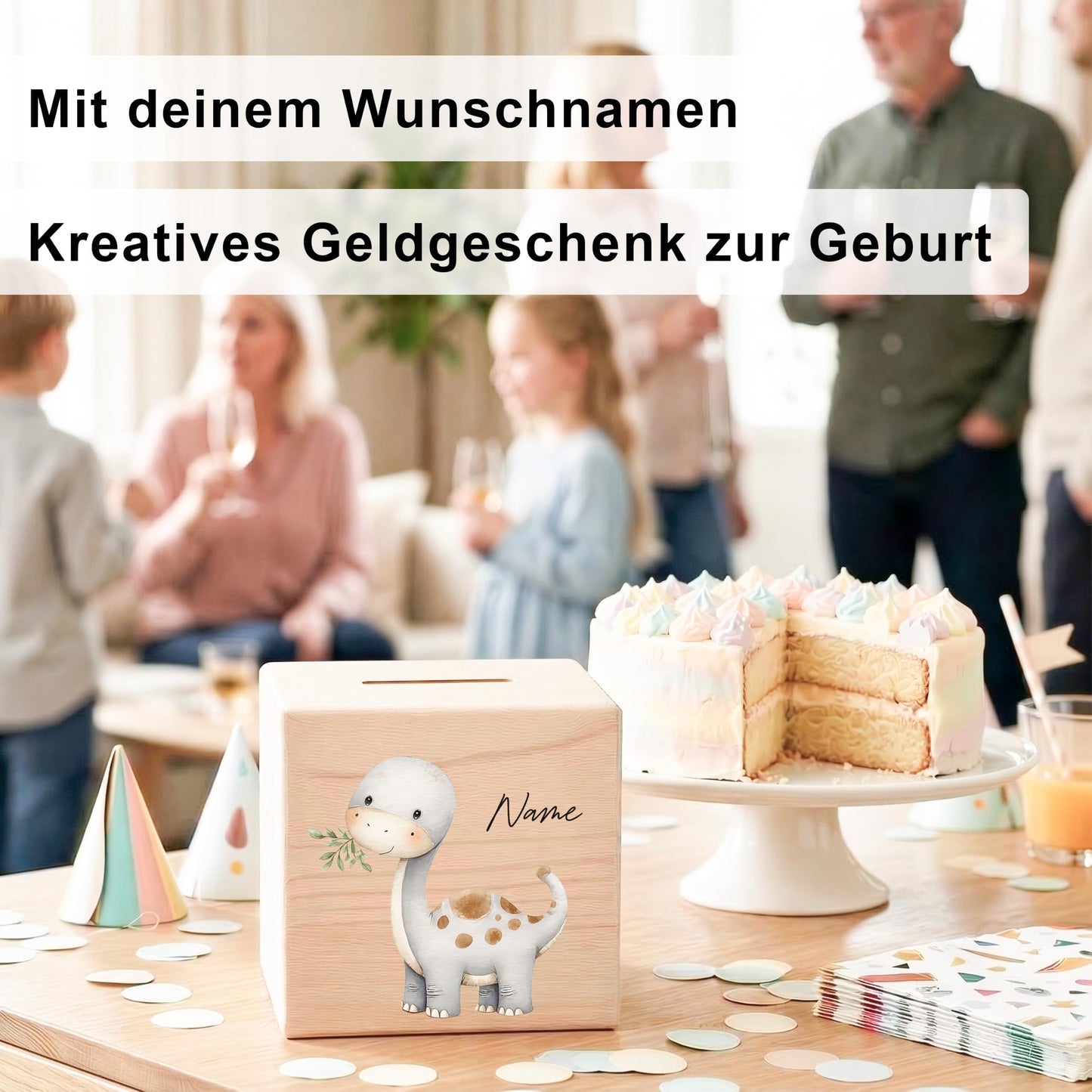 Spardose Dino für Jungen personalisierte Sparbox aus Holz Sparschwein für Kinder V3
