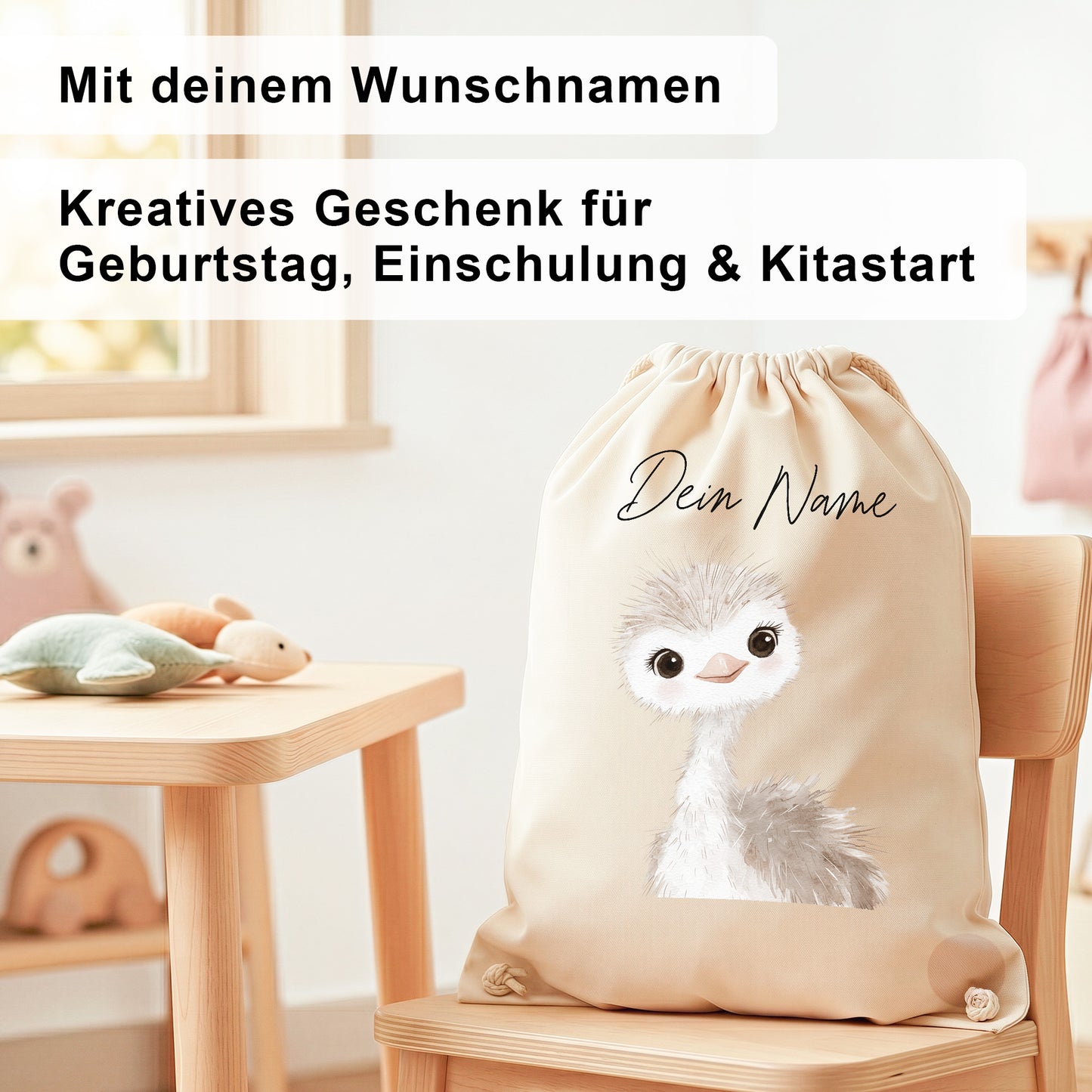 Strauß Turnbeutel für Kinder personalisierter Sportbeutel für den Kindergarten Stoffbeutel mit Kordelzug
